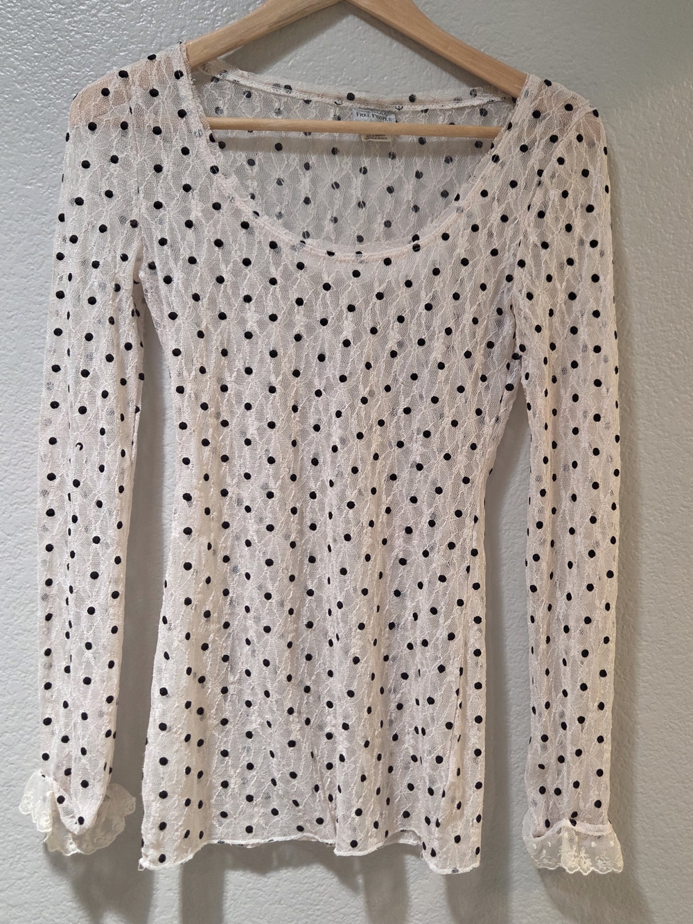 Free People S/P Sheer Lace Polka Dot Top Y2K Romantic Stretch